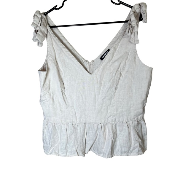 Express Linen Blend Boho Peplum Women’s Sleeveless Shirt Top Fairy Coastal Sz L - Picture 5 of 9